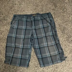 Carbon Black and Blue Plaid Cargo Shorts